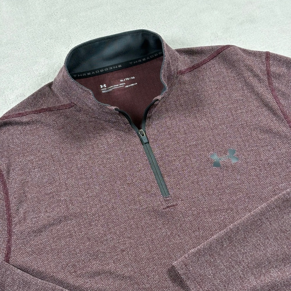 Under Armour Mens XL Threadborne‎ HeatGear 1/4 Zip Burgundy Herringbone Pullover